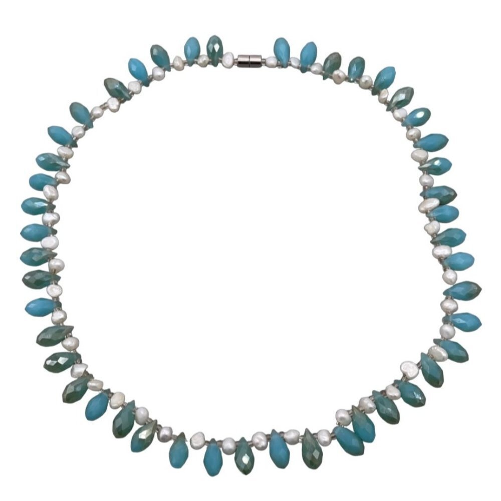Real Baroque Pearls Faceted Glass Beaded Necklace